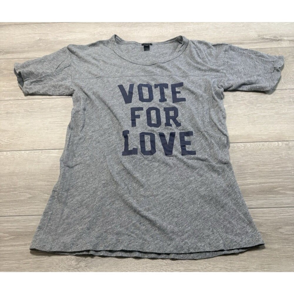 J. CREW Vote for Love Graphic T Shirt Double Lined Sleeves Cuff Gray Blue XXS